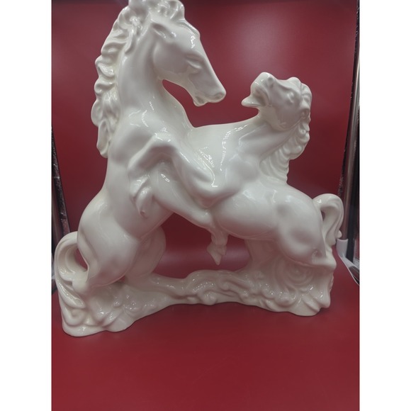 Vintage 1983/85 White Ceramic Horses Statue Signed 12.5" Equestrian Decor Rare - Picture 2 of 16